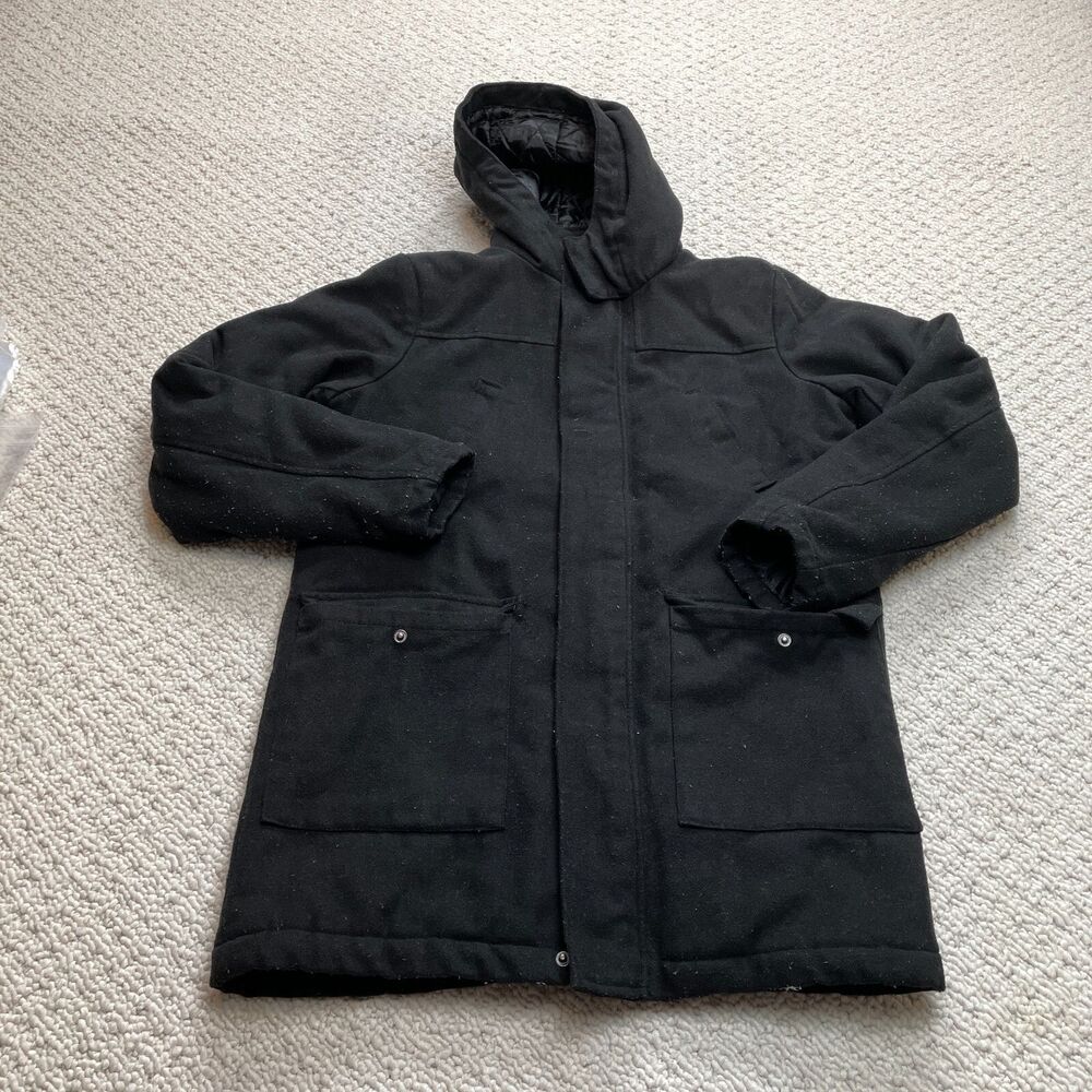 Twenty Twenty Jacket Womens XL 18/20 Black Quilted Lining Wool Hooded Snap Coat